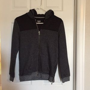 Mixed material youth zip up hoodie - 1 side zip